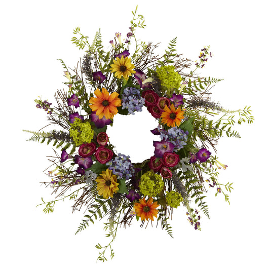 The Somerset 24" Spring Meadow Wildflower & Twig Wreath