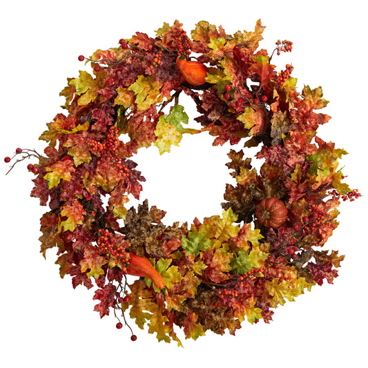 The Berkshire 32" Autumn Oak Foliage & Harvest Berry Wreath