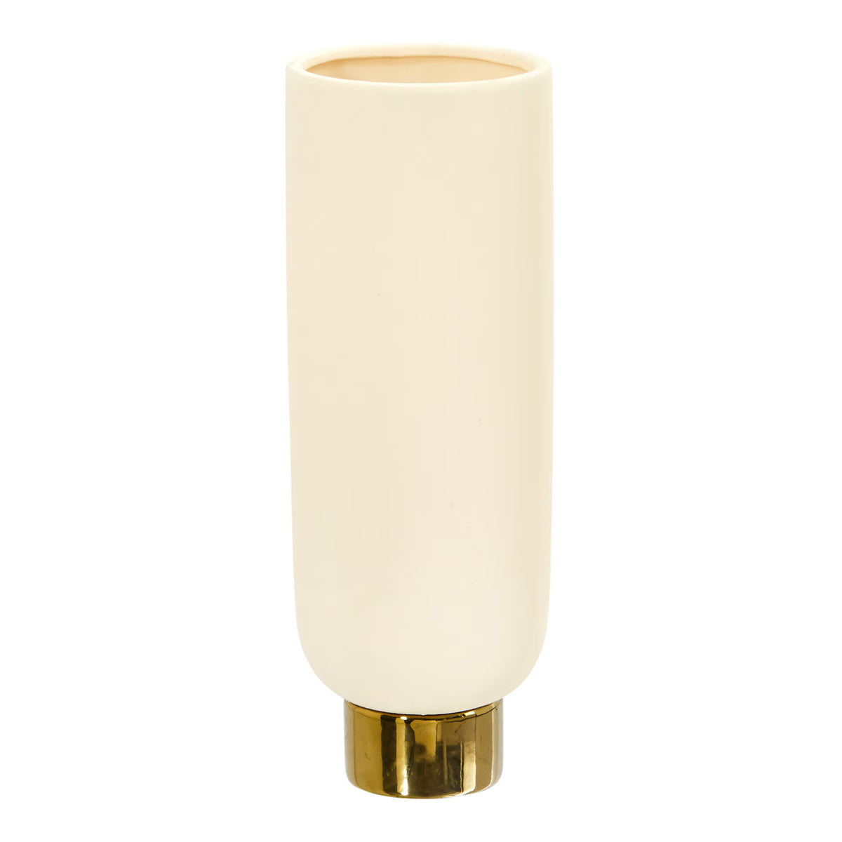 The Aurelia 13" Fluted Ceramic Vase with Brushed Brass Rim