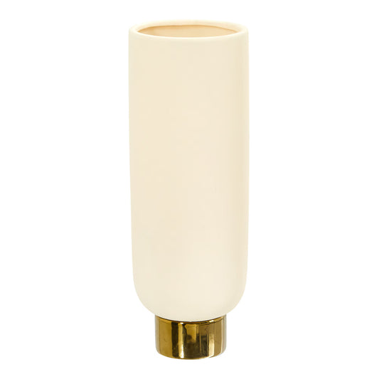 The Aurelia 13" Fluted Ceramic Vase with Brushed Brass Rim