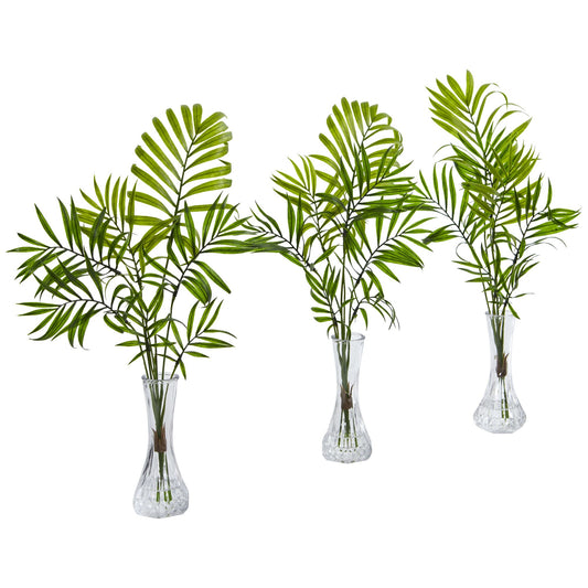 The Balboa 19" Coastal Fan Palm in Glass Cylinder (Set of 3)