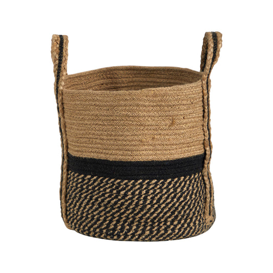 The Sedona 13" Two-Tone Natural & Black Jute Planter Basket