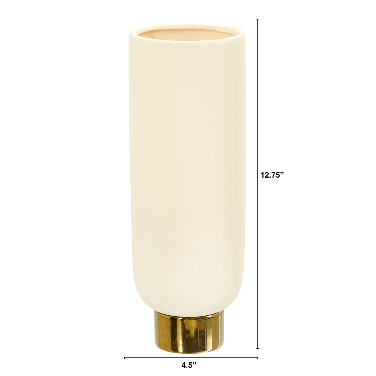 The Aurelia 13" Fluted Ceramic Vase with Brushed Brass Rim
