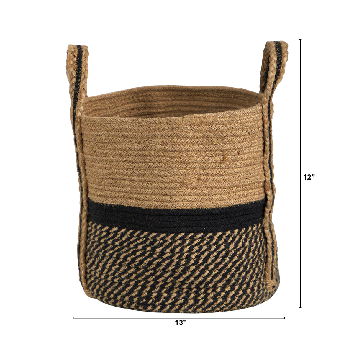 The Sedona 13" Two-Tone Natural & Black Jute Planter Basket