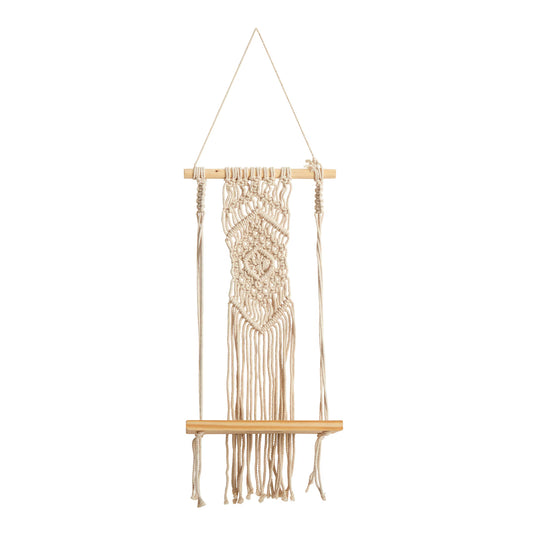 The Bohemian 22" Handwoven Macrame Solid Timber Wall Shelf
