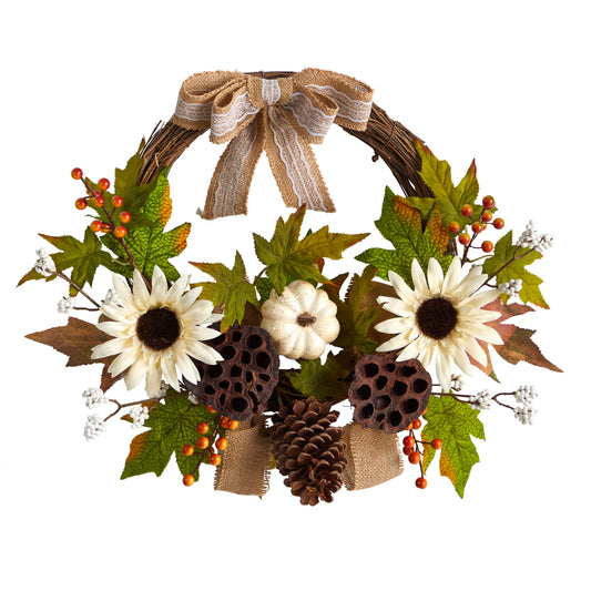 The Lexington 20" Autumn Lotus Pod & Harvest Sunflower Wreath