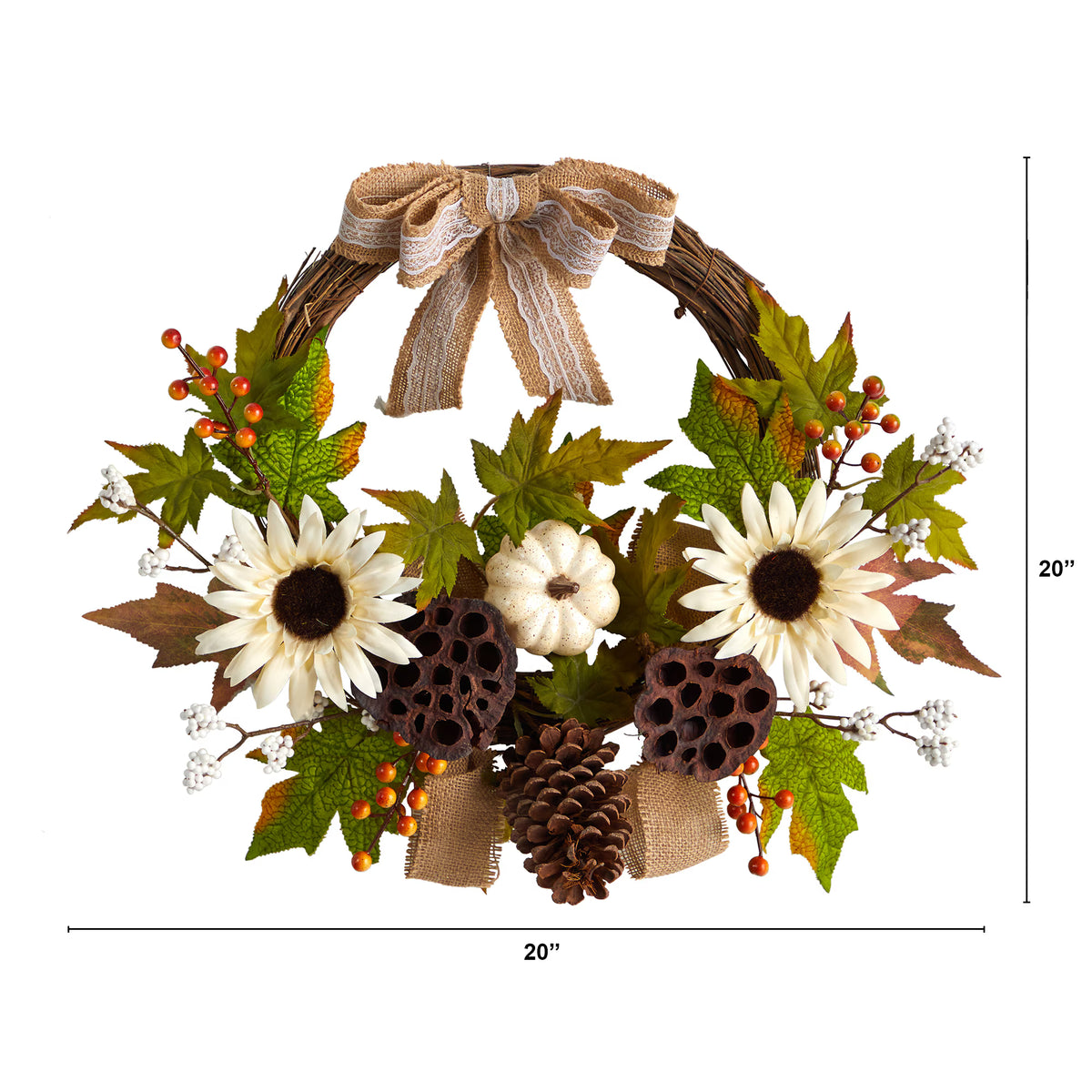 The Lexington 20" Autumn Lotus Pod & Harvest Sunflower Wreath