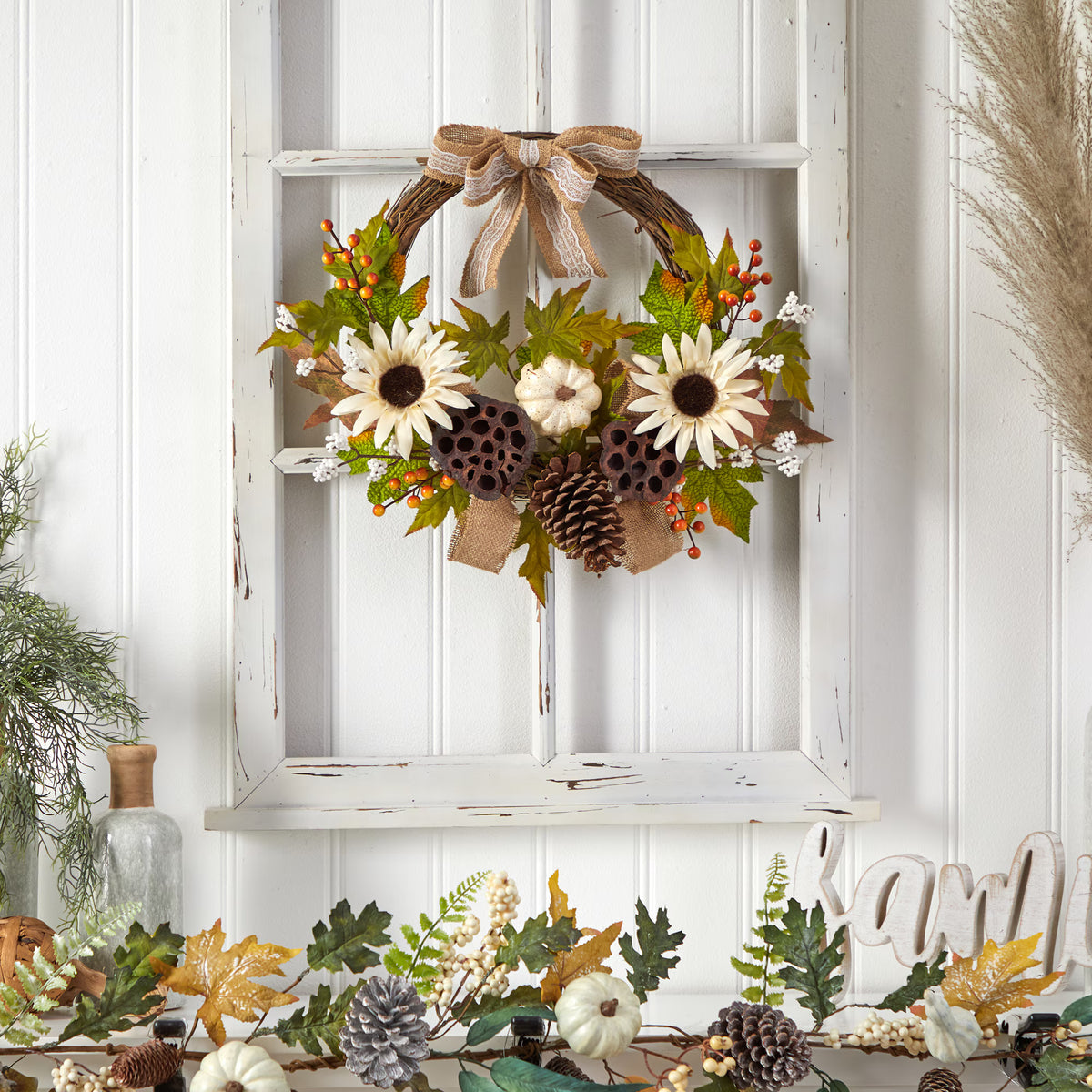 The Lexington 20" Autumn Lotus Pod & Harvest Sunflower Wreath