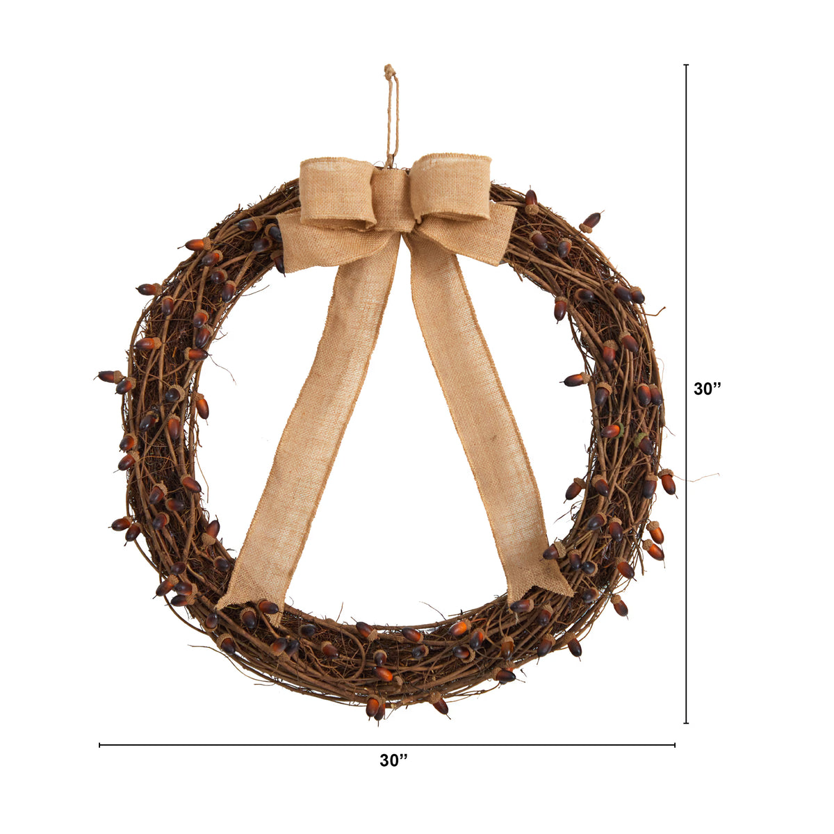 The Vanderbilt 30" Autumn Acorn & Tailored Ribbon Wreath