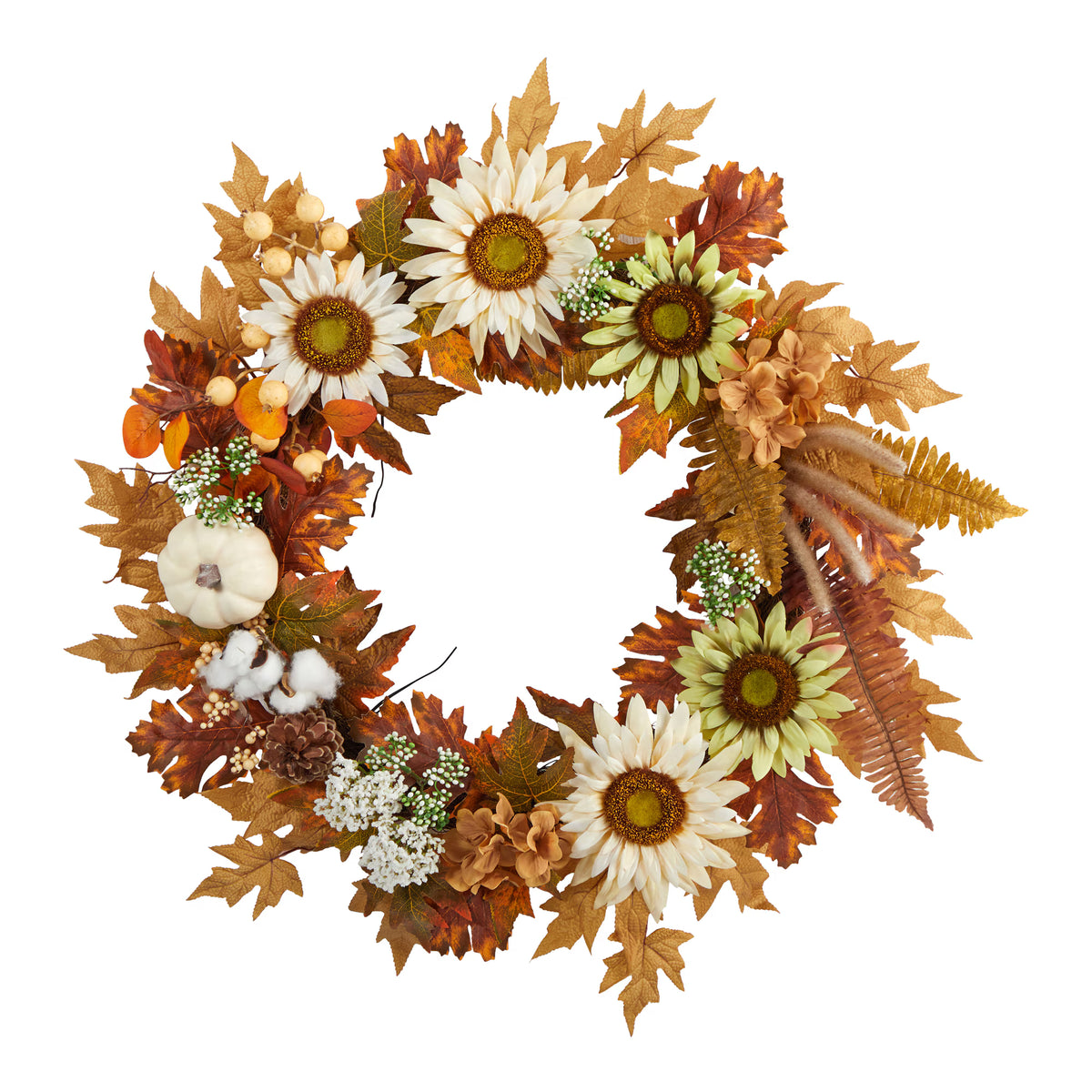 The Hampton 30" White Pumpkin & Autumn Sunflower Wreath