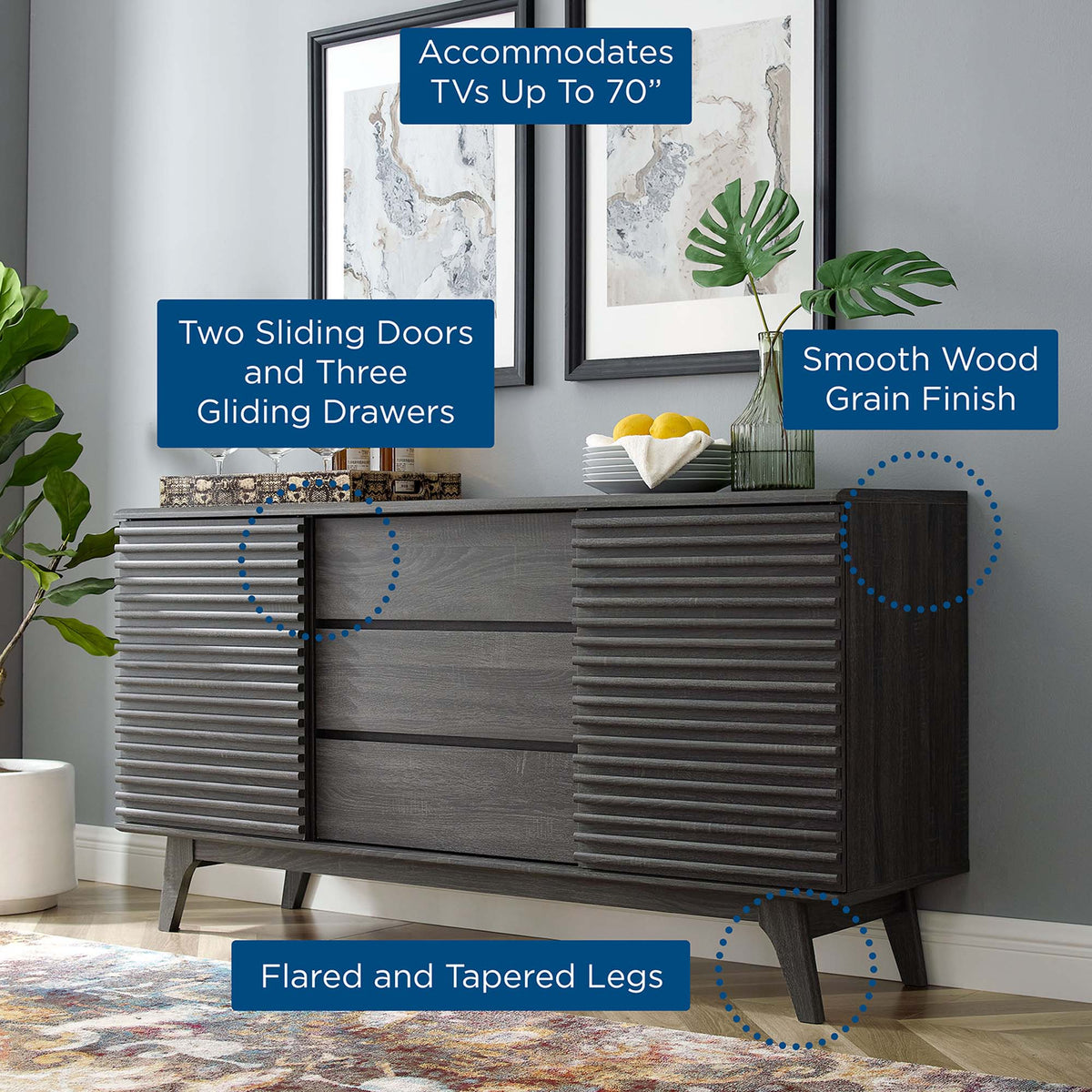 Render 63" Sideboard Buffet Table or TV Stand - Additional View