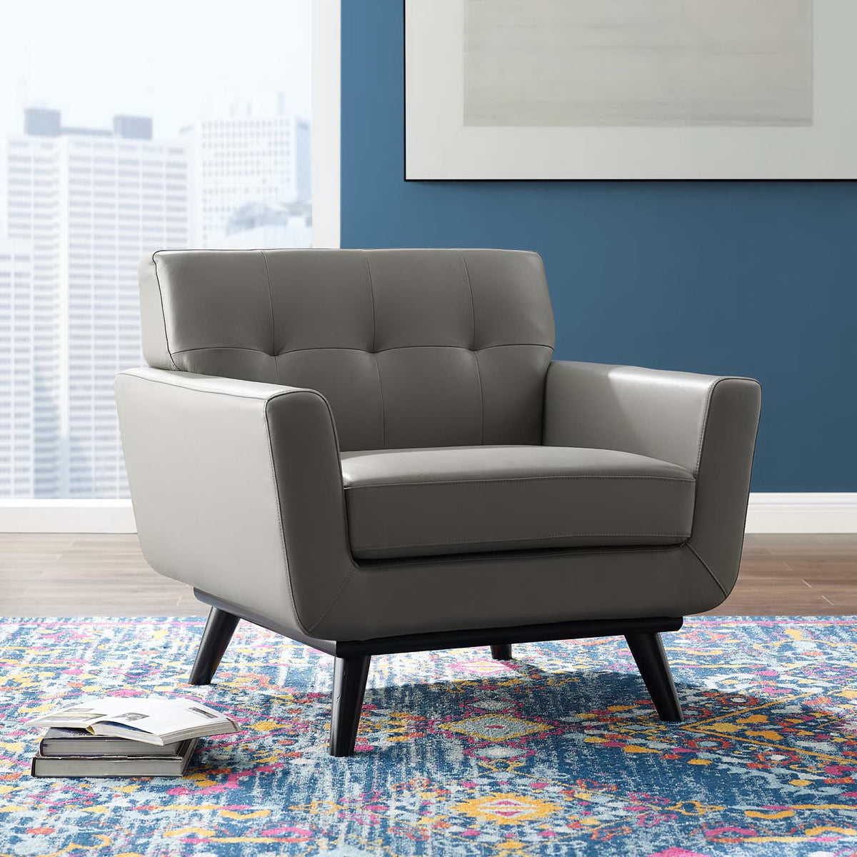 Engage Top-Grain Leather Living Room Lounge Accent Armchair - Additional View