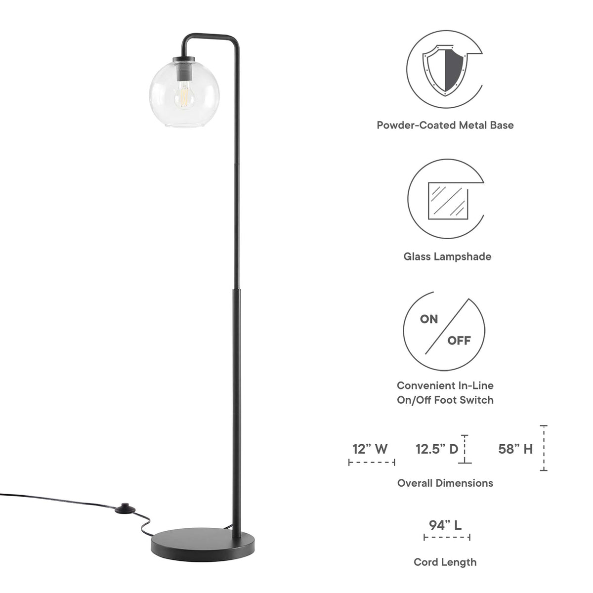Silo Glass Globe Glass and Metal Floor Lamp - Additional View