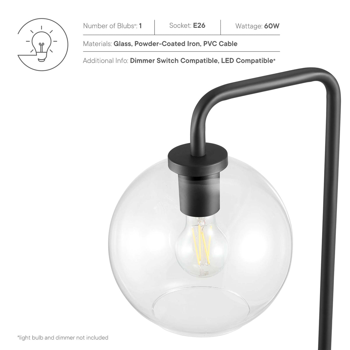 Silo Glass Globe Glass and Metal Floor Lamp - Additional View
