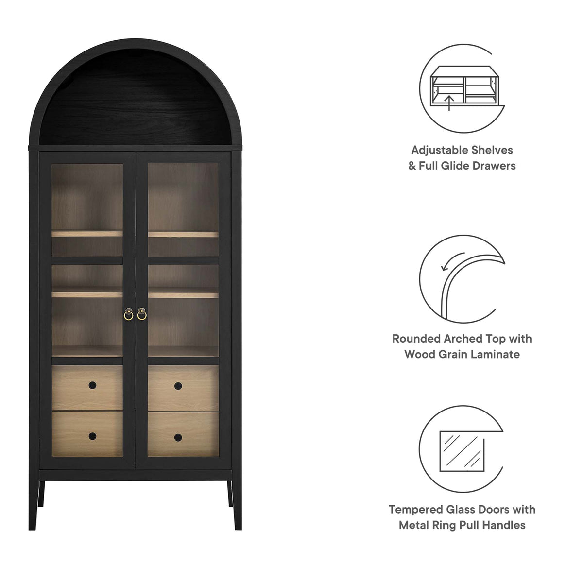 Nolan Tall Arched Storage Display Cabinet - Additional View