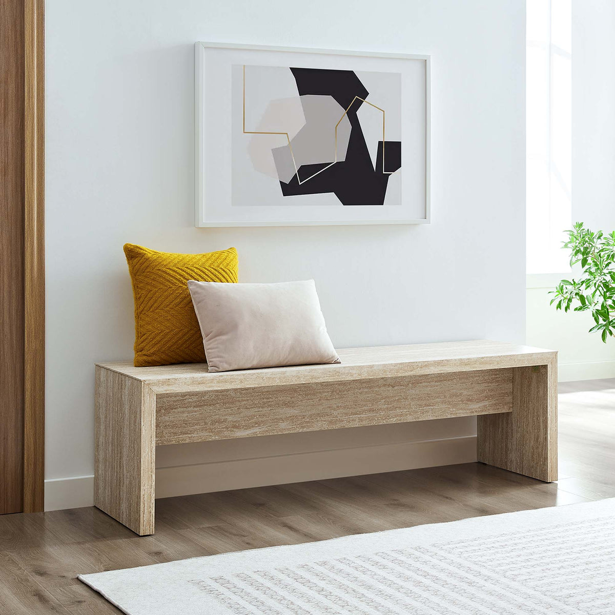 Mirella 62" Faux Travertine Long Bench - Additional View