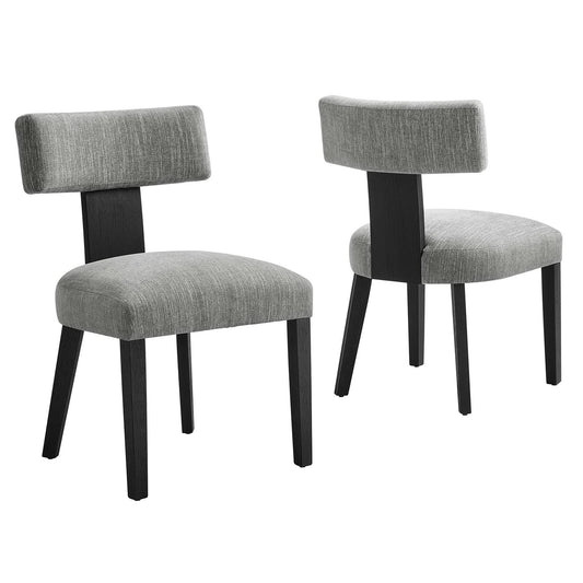 Nalani Fabric Upholstered Dining Chairs Set of 2 - Heathered Weave Gray Black