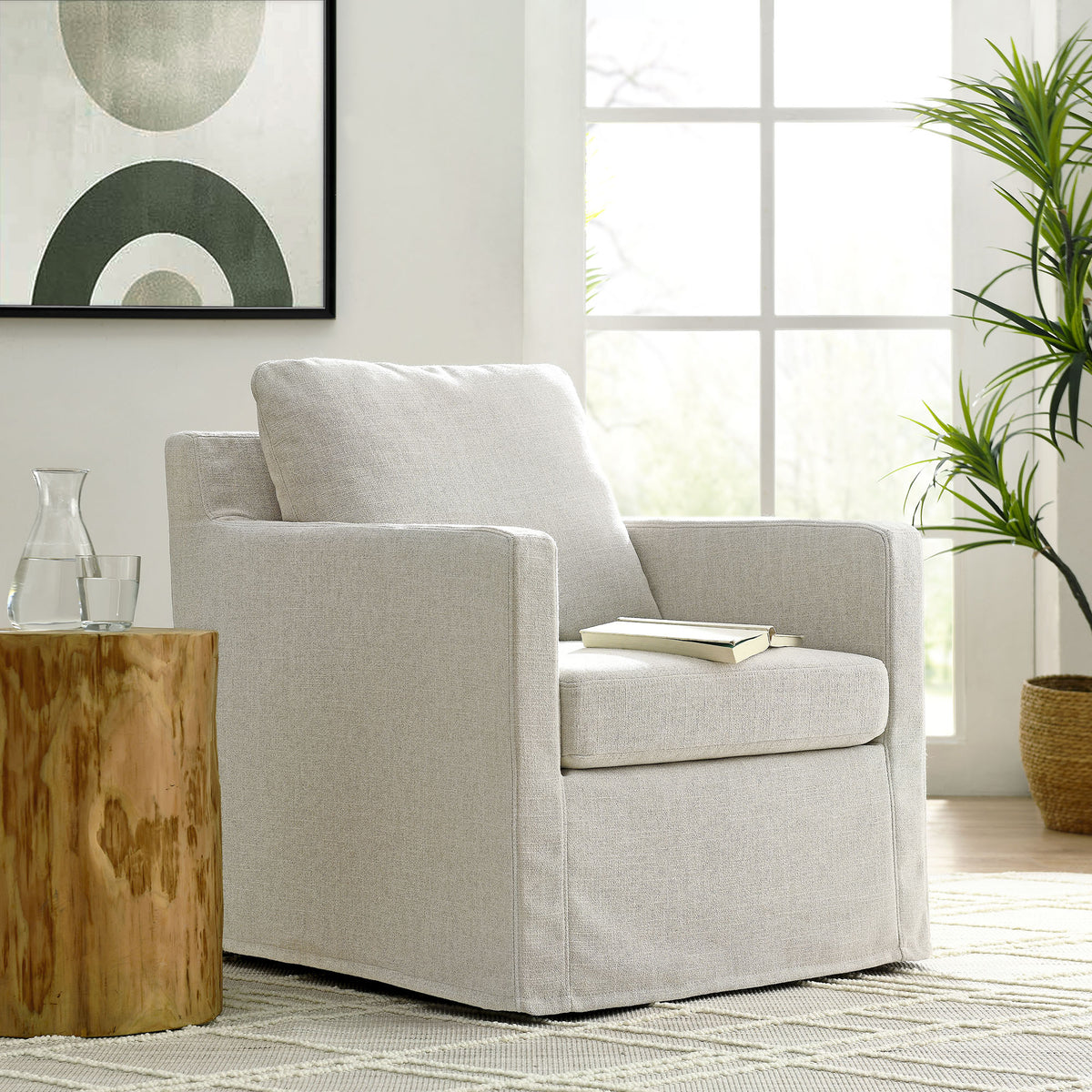 Serene Fabric Slipcovered Swivel Armchair - Additional View