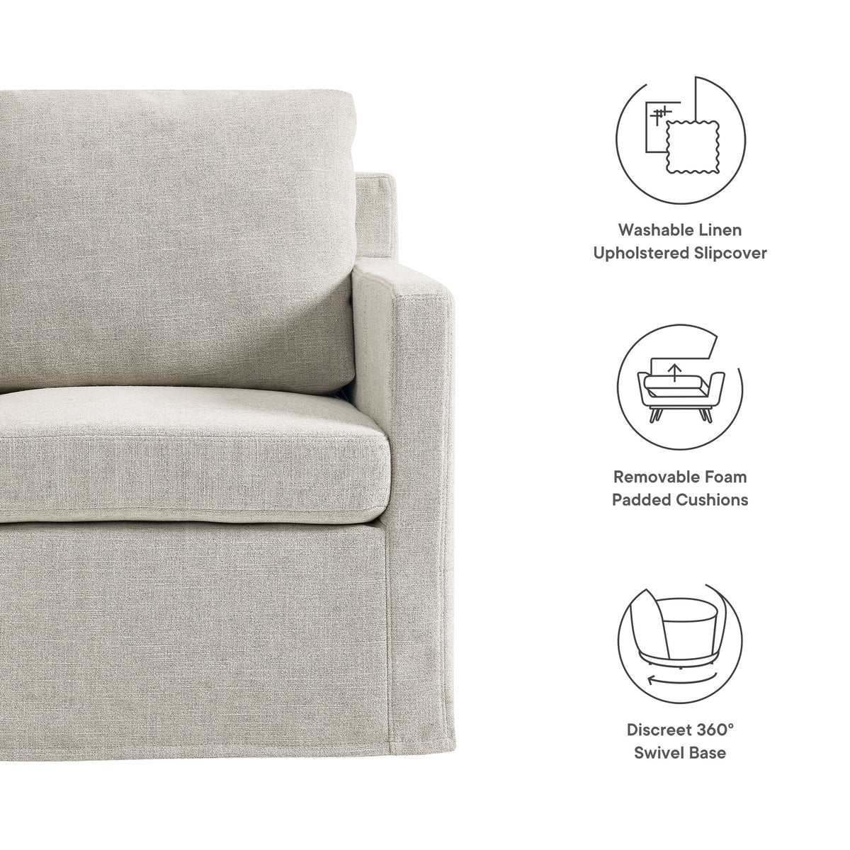 Serene Fabric Slipcovered Swivel Armchair - Additional View