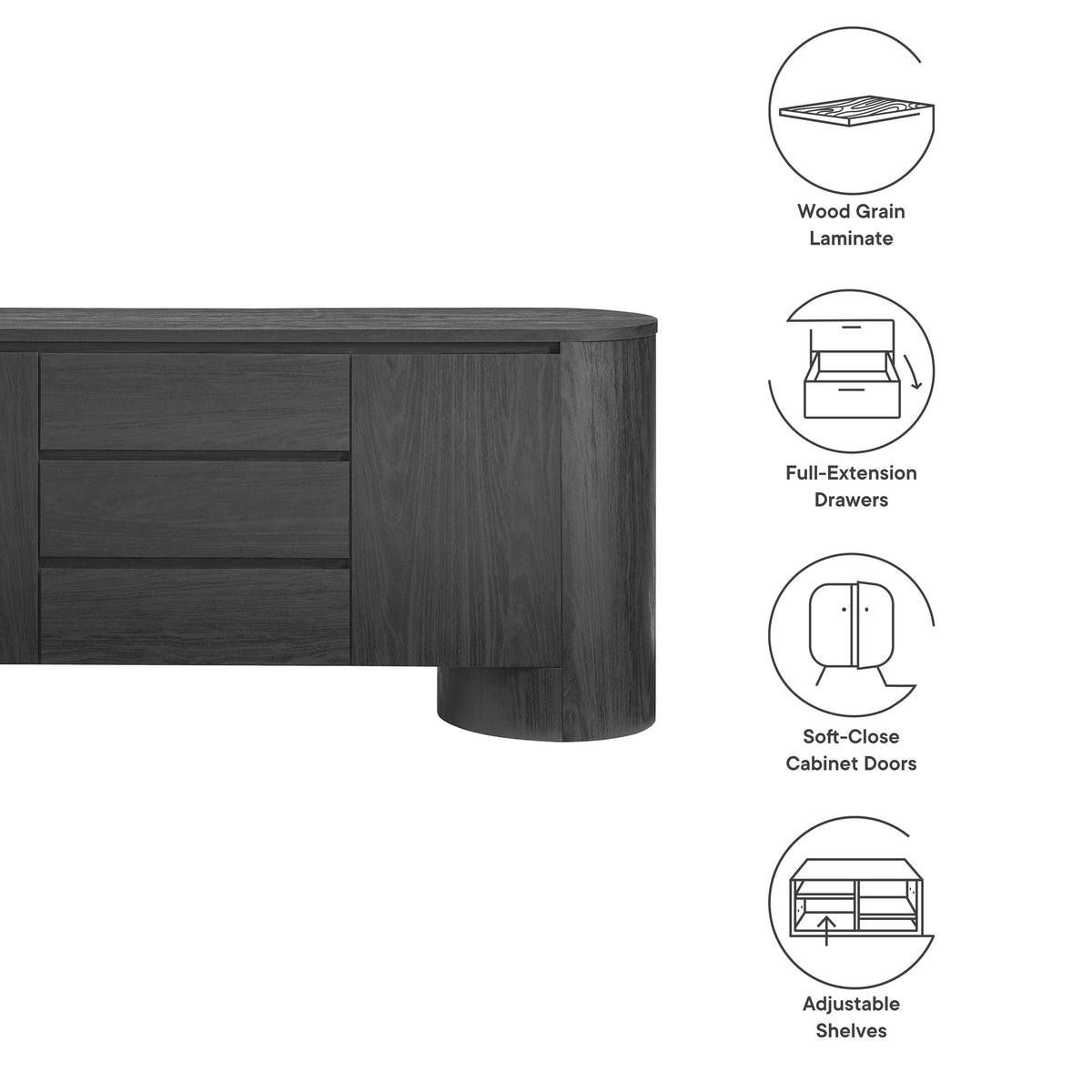 Duval 71" Rounded Sideboard Storage Cabinet - Additional View