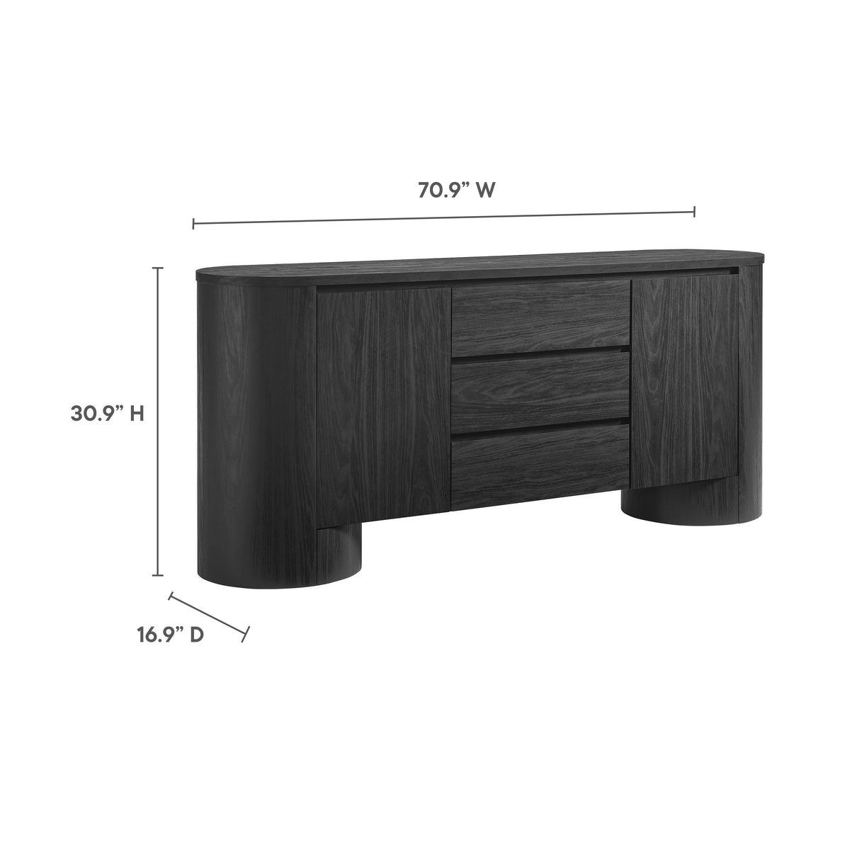 Duval 71" Rounded Sideboard Storage Cabinet - Additional View