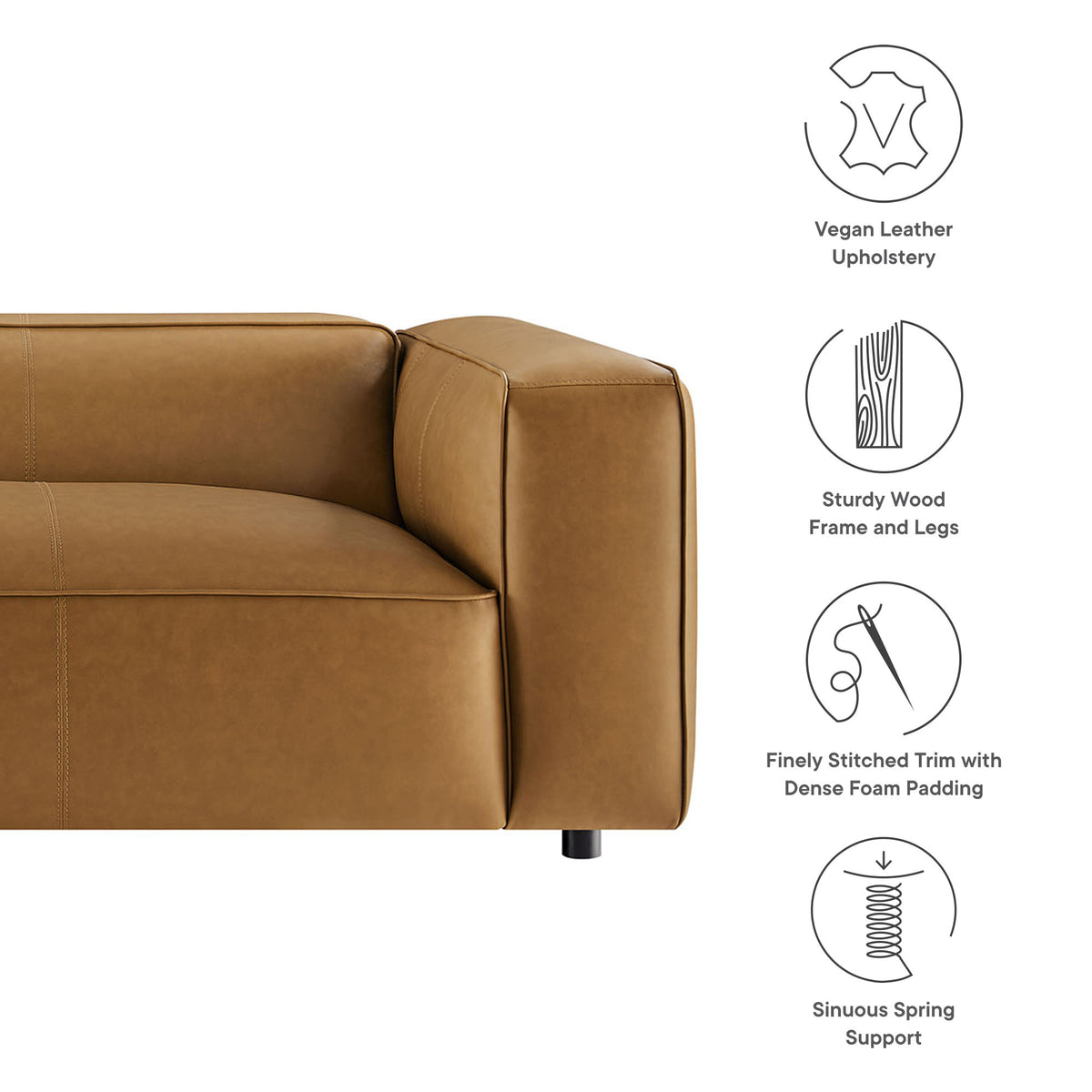 Auren Upholstered Vegan Leather Sofa - Additional View
