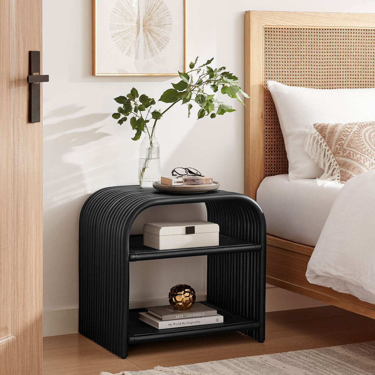 Eve Curved Natural Rattan Side Table - Additional View