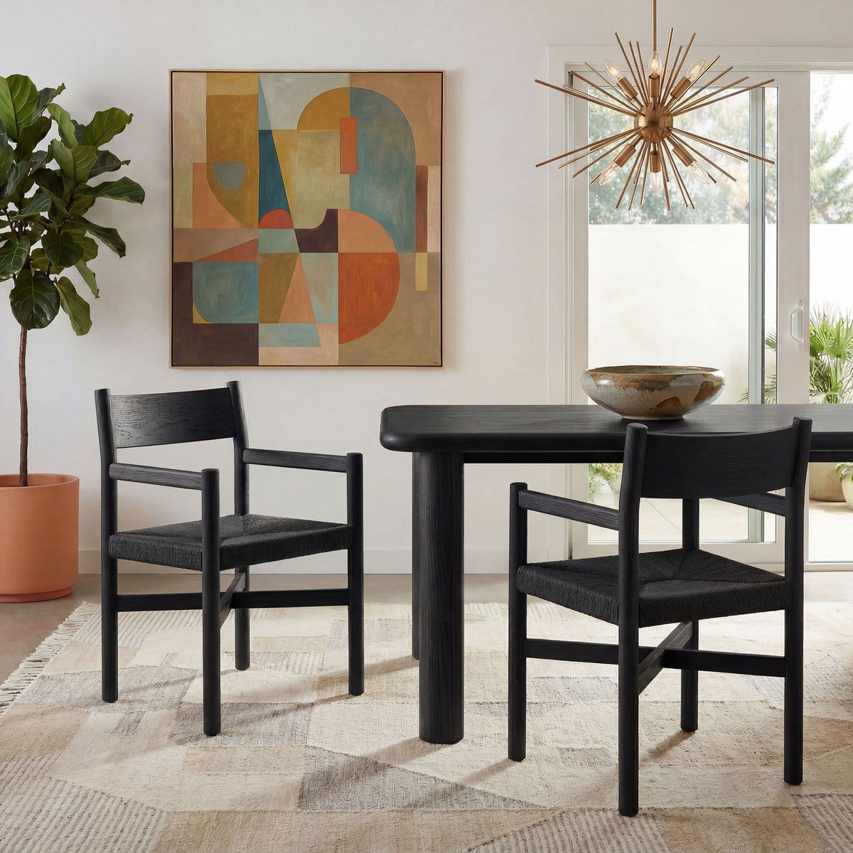 Alvia Oak Wood Dining Armchairs With Woven Seats Set of 2 - Additional View