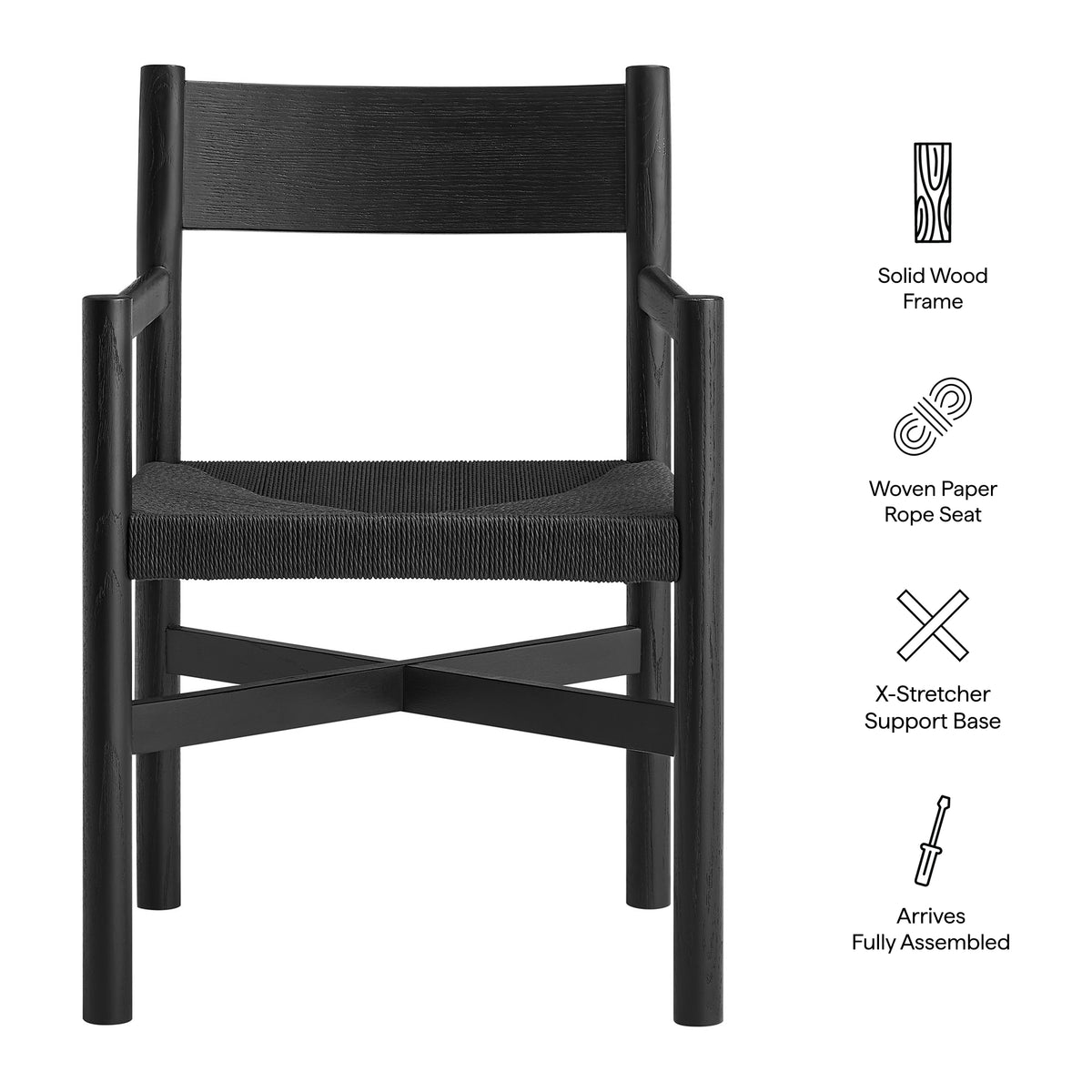 Alvia Oak Wood Dining Armchairs With Woven Seats Set of 2 - Additional View