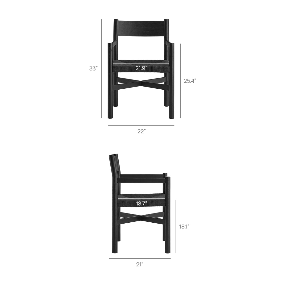Alvia Oak Wood Dining Armchairs With Woven Seats Set of 2 - Additional View
