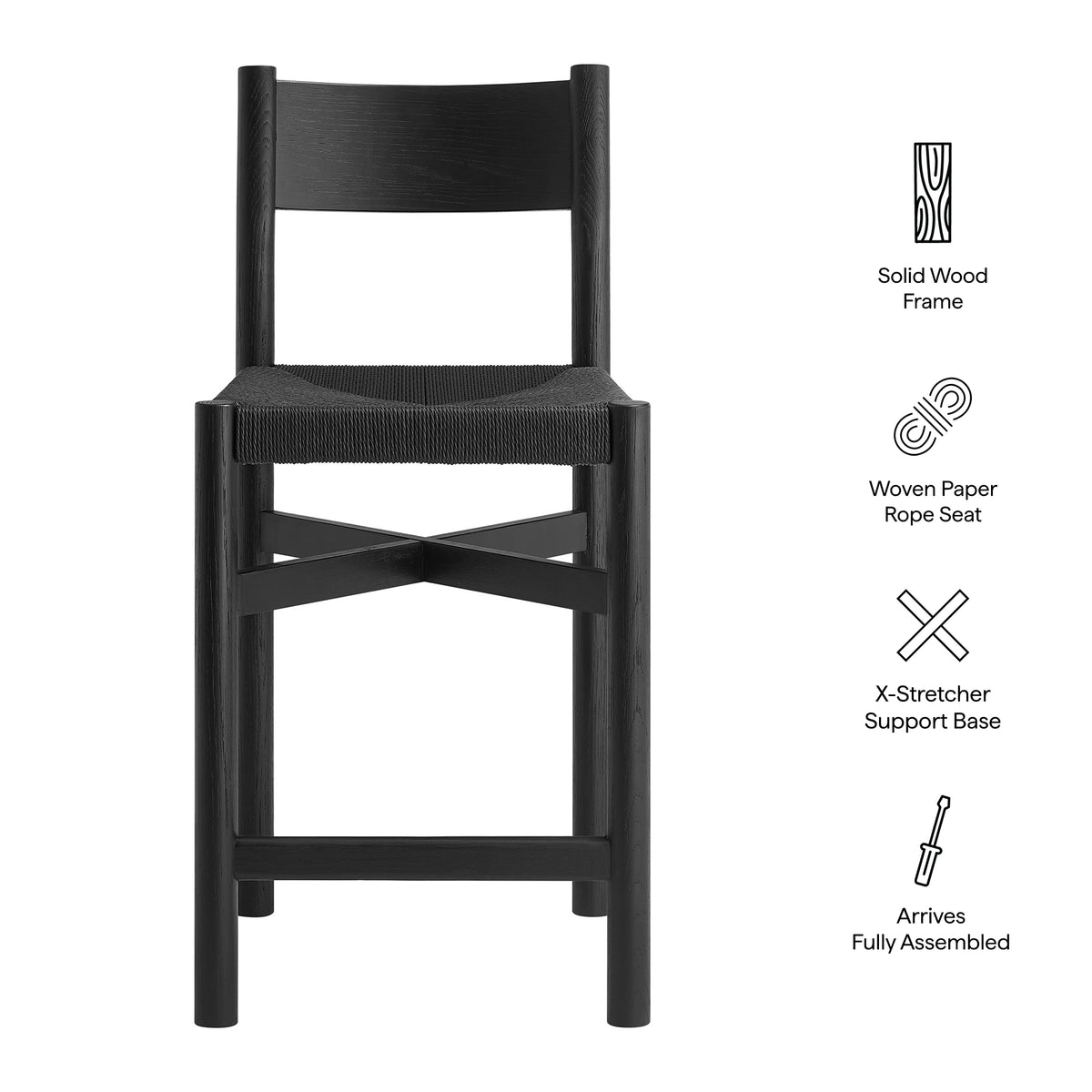 Alvia Oak Wood Counter Stools With Woven Seats Set of 2 - Additional View