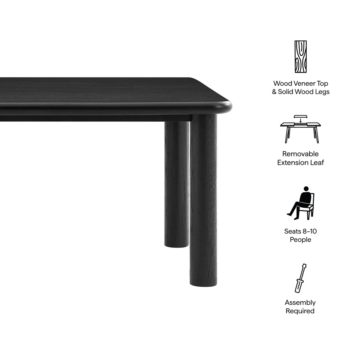 Alvia 86"-105" Extendable Rectangular Oak Wood Dining Table - Additional View