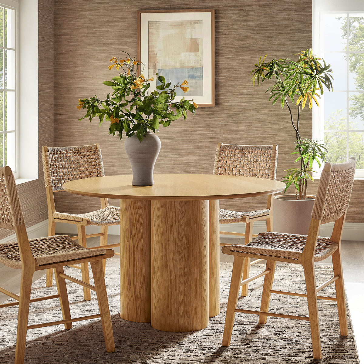 Renwick 47 Inch Oak Veneer Round Pedestal Dining Table - Additional View