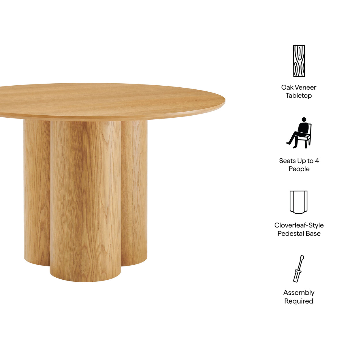 Renwick 47 Inch Oak Veneer Round Pedestal Dining Table - Additional View