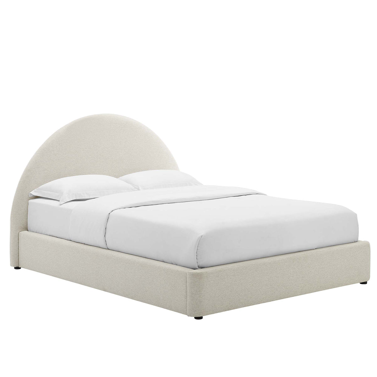Resort Upholstered Fabric Arched Round Queen Platform Bed - Heathered Weave Ivory