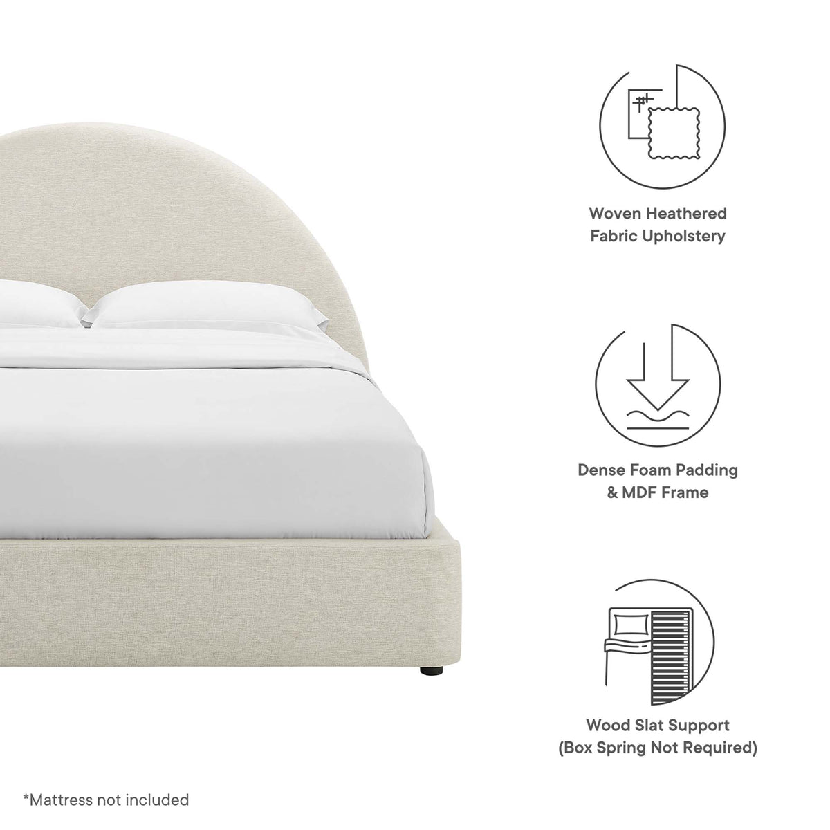 Resort Upholstered Fabric Arched Round Queen Platform Bed - Additional View