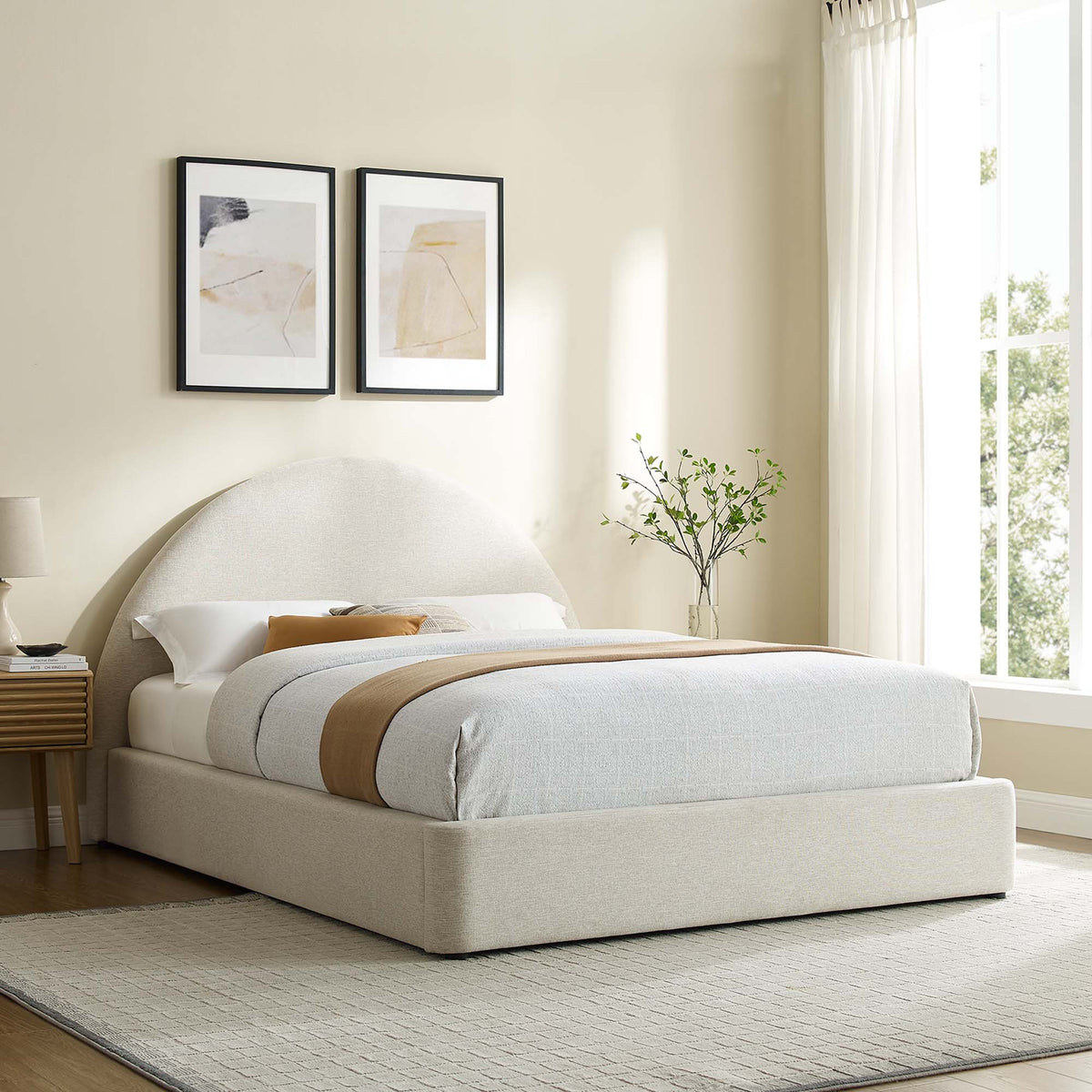 Resort Upholstered Fabric Arched Round Queen Platform Bed - Additional View