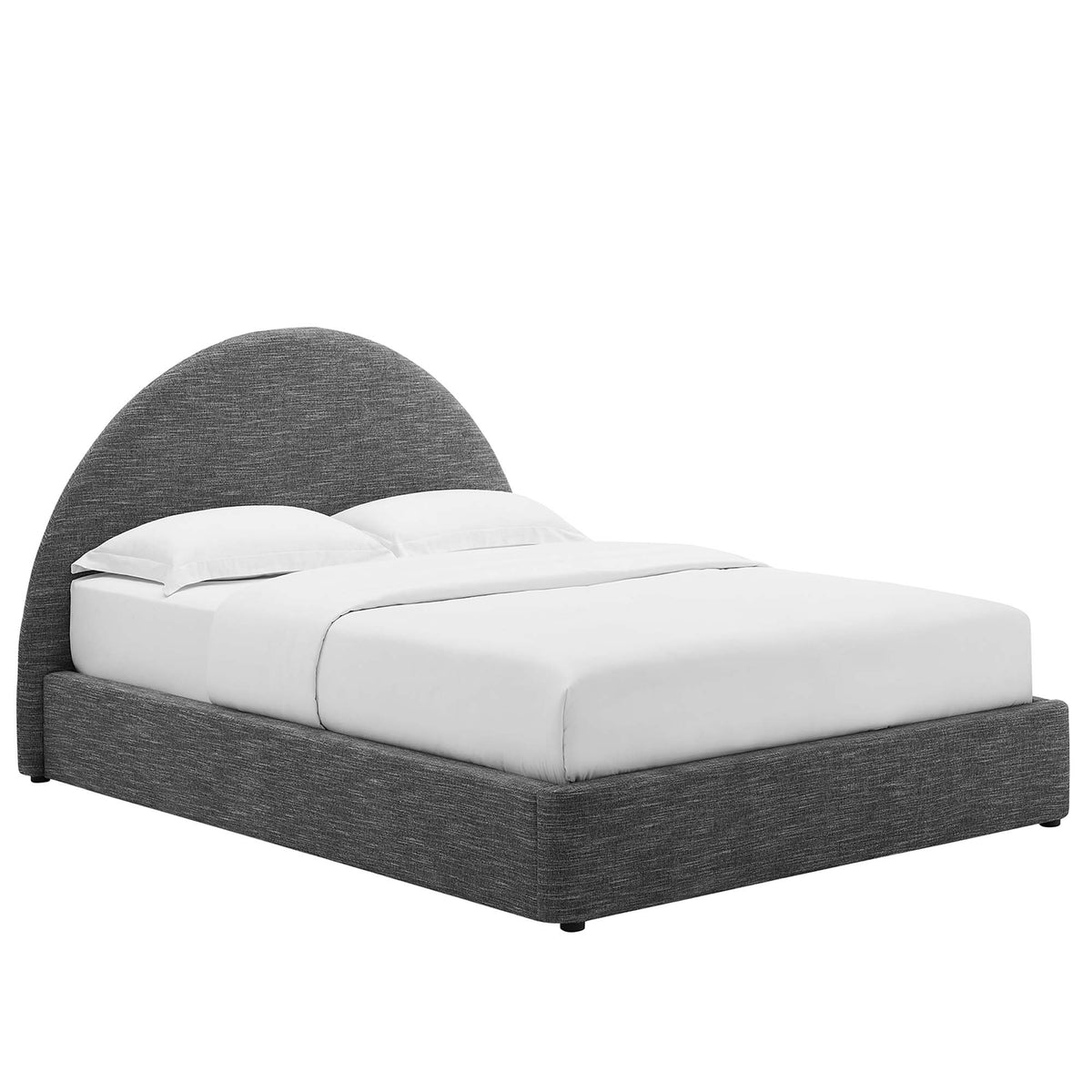 Resort Upholstered Fabric Arched Round Queen Platform Bed - Heathered Weave Slate