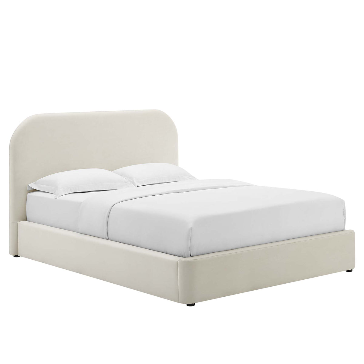 Keynote Performance Velvet Curved King Platform Bed - Alabaster