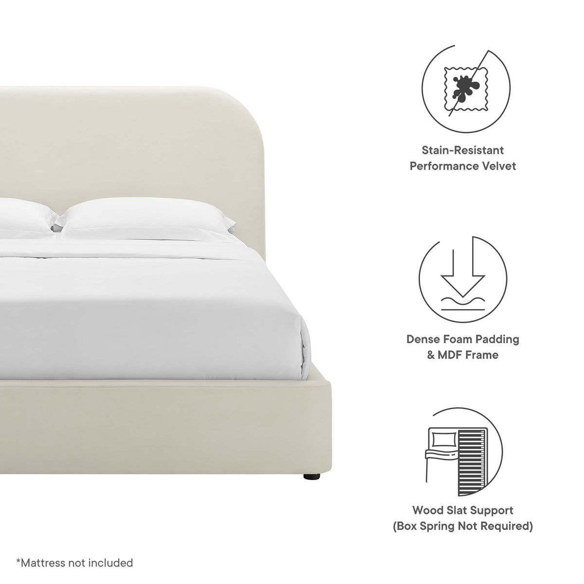 Keynote Performance Velvet Curved King Platform Bed - Additional View