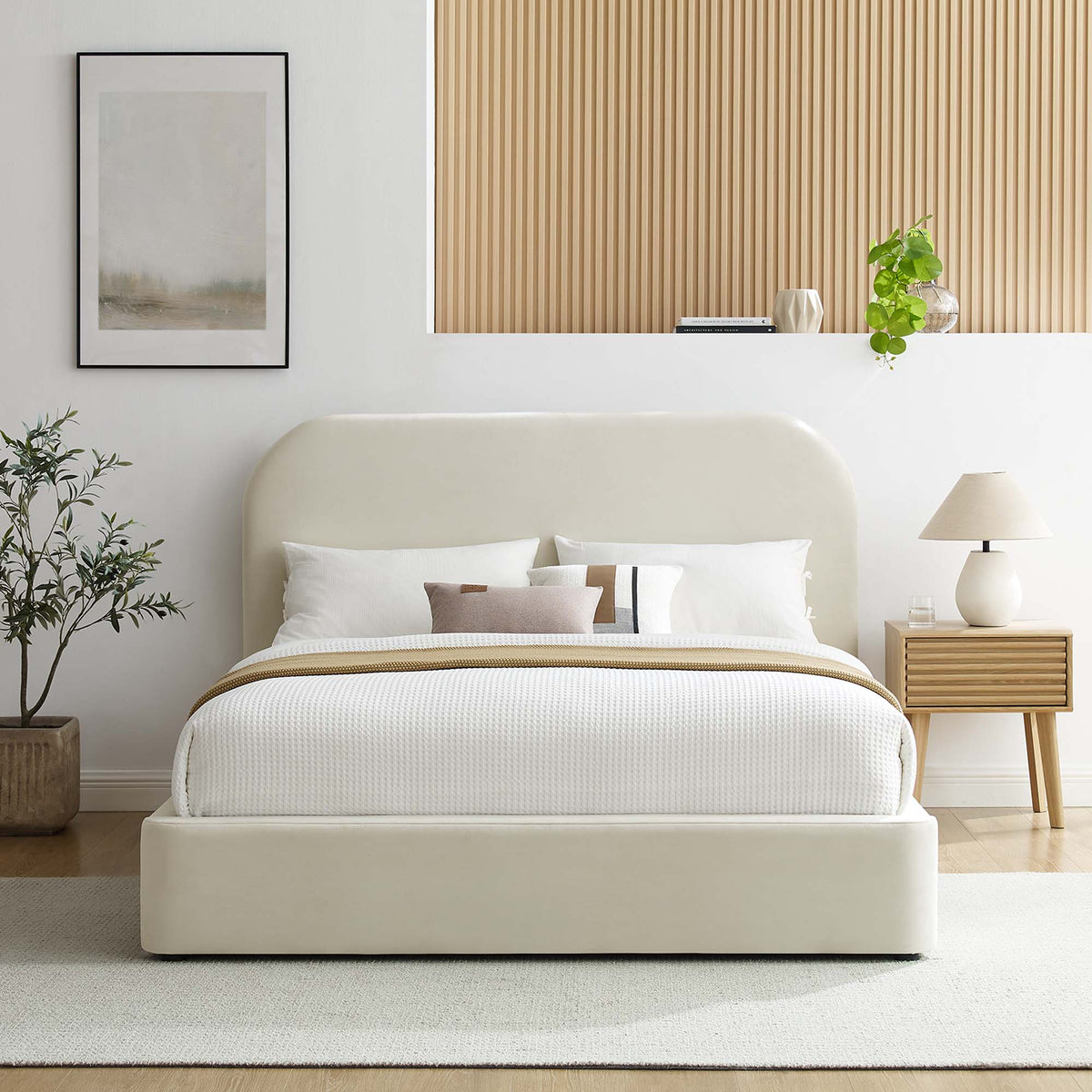 Keynote Performance Velvet Curved King Platform Bed - Additional View