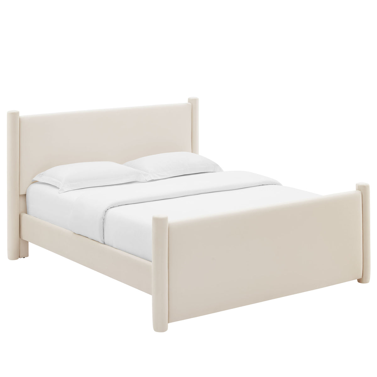 Rael Rounded Post Performance Velvet Queen Platform Bed - Alabaster