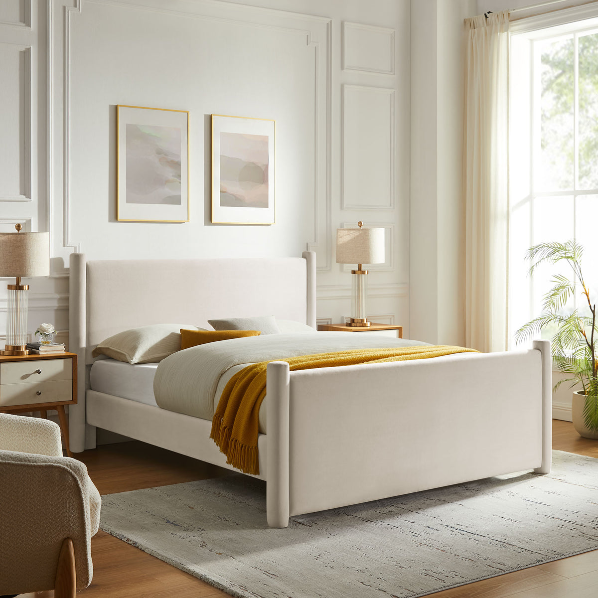 Rael Rounded Post Performance Velvet Queen Platform Bed - Additional View