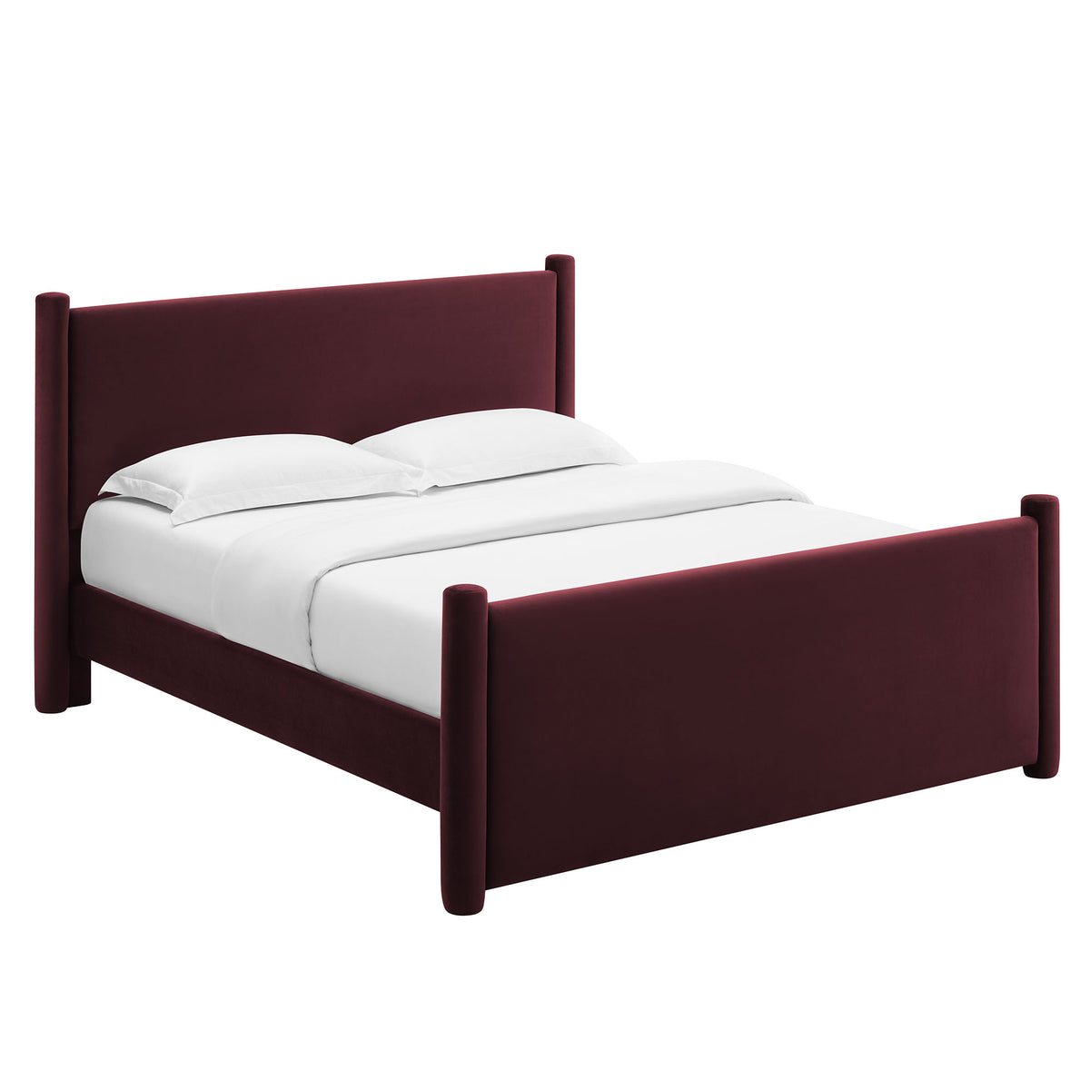 Rael Rounded Post Performance Velvet Queen Platform Bed - Mulberry