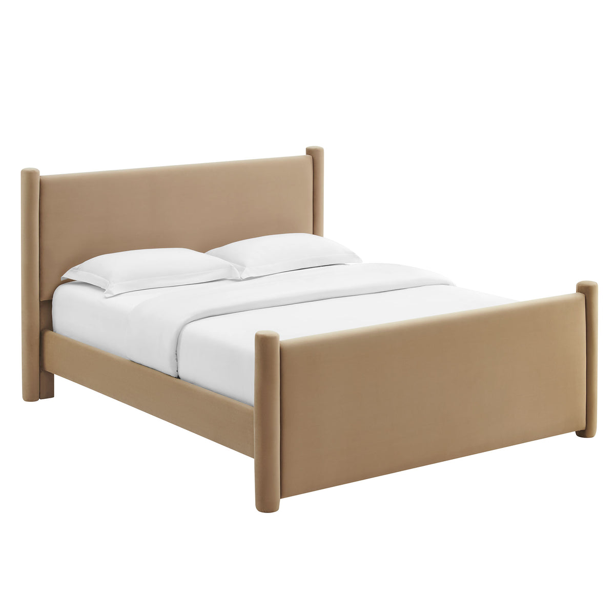 Rael Rounded Post Performance Velvet Queen Platform Bed - Taupe
