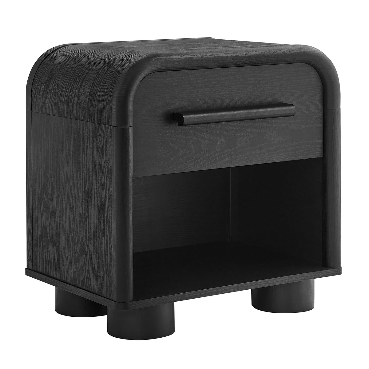 Bellamy Curved 1-Drawer Nightstand - Black Oak