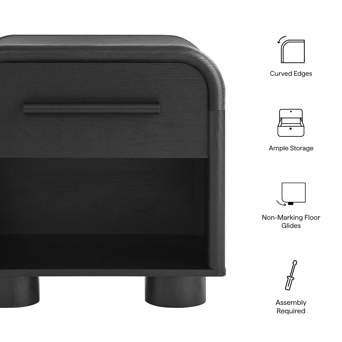 Bellamy Curved 1-Drawer Nightstand - Additional View
