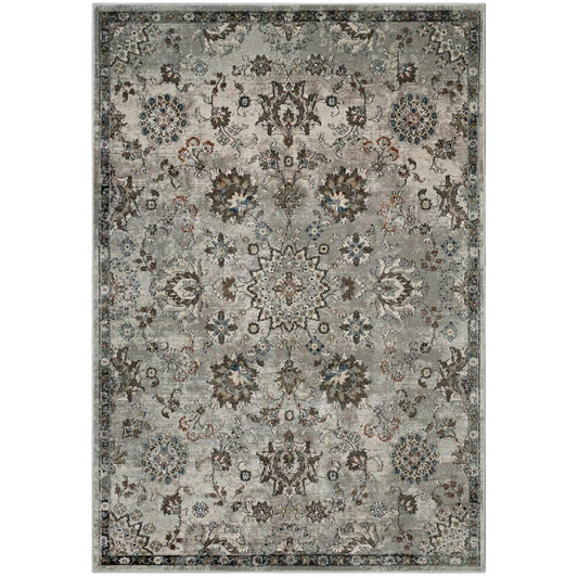 Hana Distressed Vintage Floral Lattice 5x8 Area Rug - Silver Blue Beige and Brown