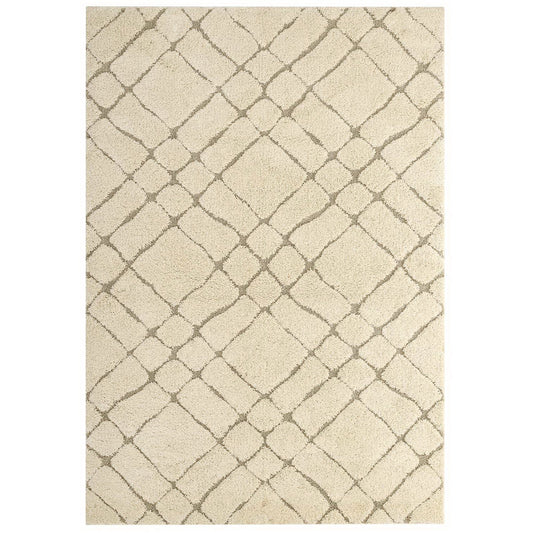 Jubilant Verona Abstract Geometric Shag 5x8 Area Rug - Creame and Beige
